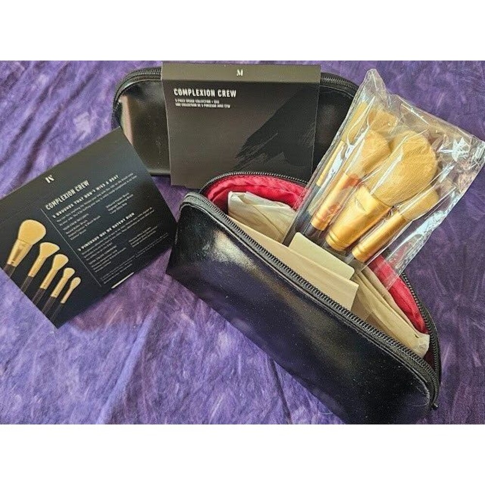 Morphe Complexion Crew 5 Piece Face Brush Collection Black Bag Set Cosmetic Tool